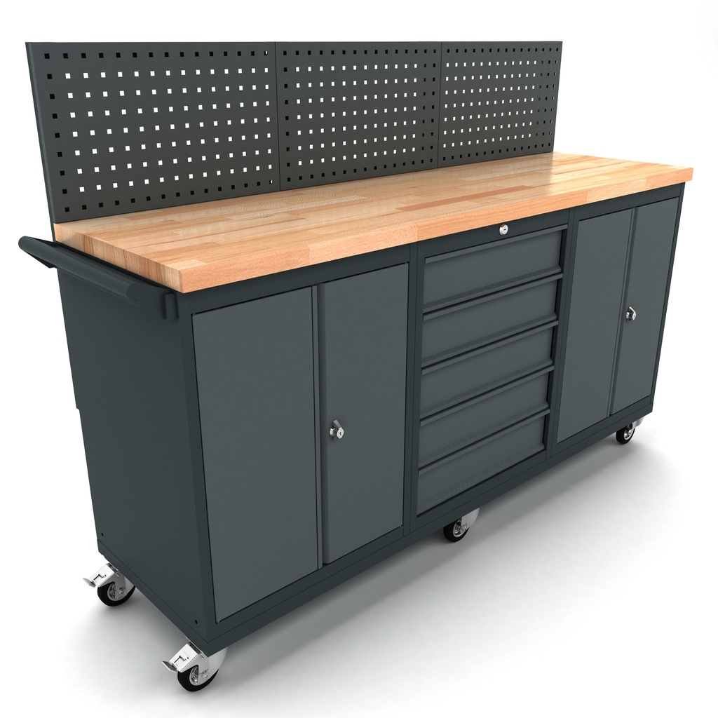 Workbench mobile 2x 2 doors 5 drawers cabinet incl. back panel