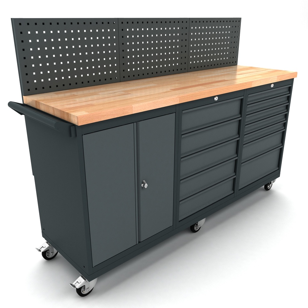 Workbench mobile 2 doors 12 drawers cabinet incl. back panel