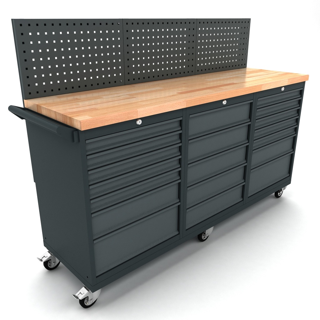 Workbench mobile 2x 7 and 1x 5 drawers cabinet incl. back panel