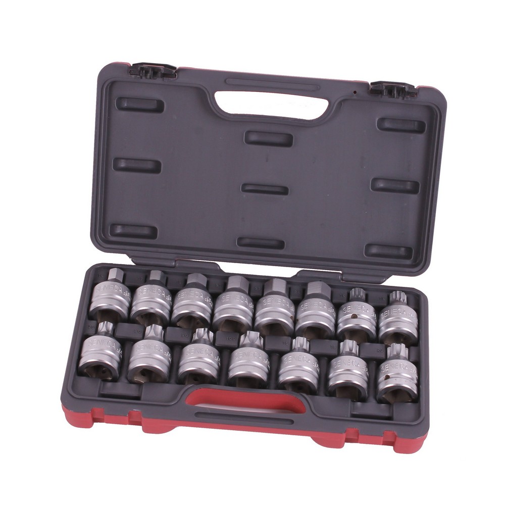 Bit socket set hexagon t-star spline ribe 3/4" 15 pieces professional