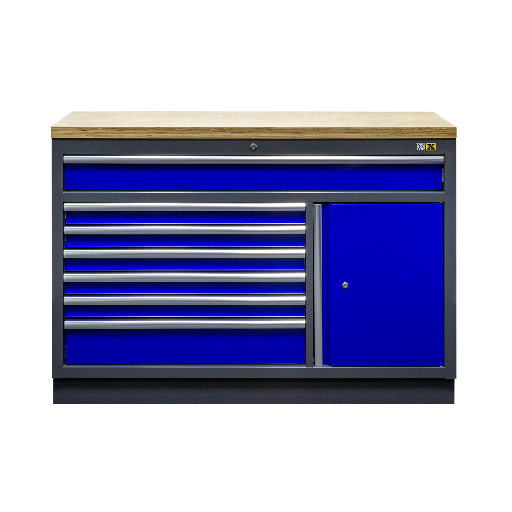 Bottom cabinet wide 7 drawers and 1 door with solid wood worktop
