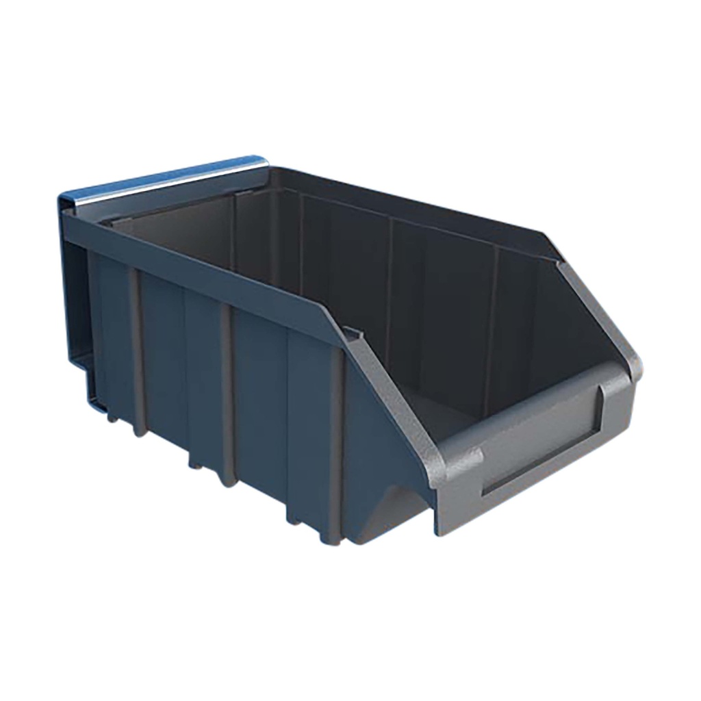 Plastic storage bin including hanger 