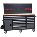 Tool trolley with back wall solid wood worktop