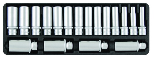 [910041] Deep sockets set 1/2" 18 pieces professional