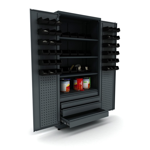 [BG95D2B] Metal tool cabinet 2 doors 4 drawers incl. 51 bins